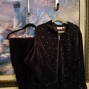 Jet Black Velour Leisure Wear Jacket & Pants Set